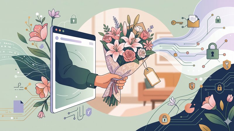 Современная иллюстрация букета цветов и символа конфиденциальности для статьи об этике анонимных доставок